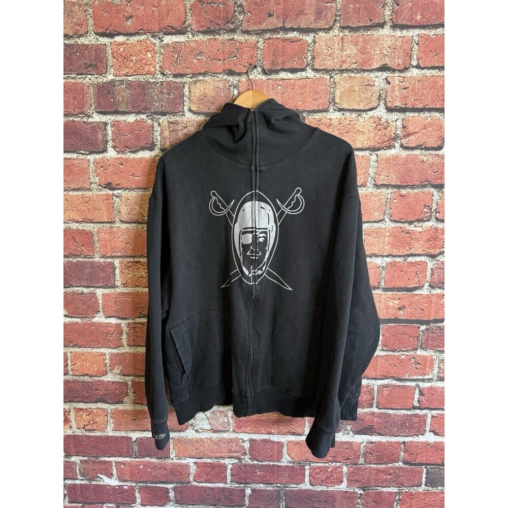 Mitchell & Ness Mens Black Oakland Raiders Full Face Zip Hooded Sweater Size 2XL